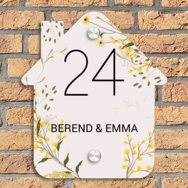 Gele bloemen - Klassiek Naambord Huisje klein -sfeer5