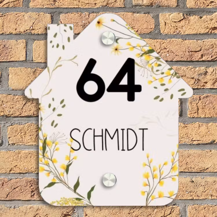 Gele bloemen - Modern Naambord Huisje klein -sfeer5