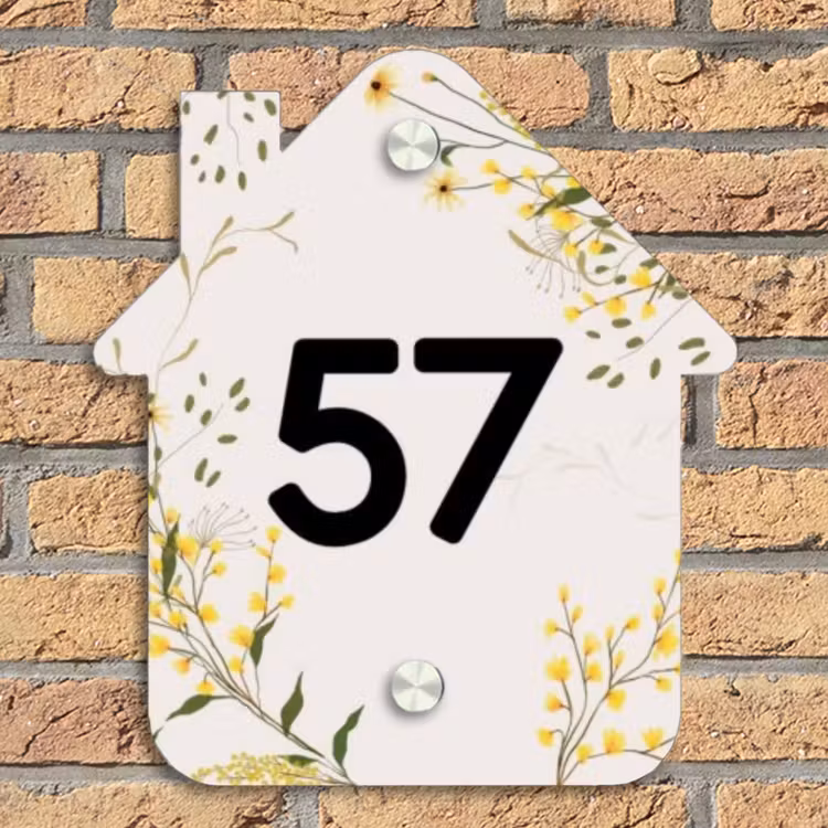 Gele bloemen - Traditioneel Naambord Huisje klein -sfeer5