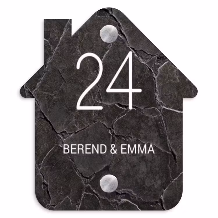 Gebarsten steen - Klassiek Naambord Huisje klein -3d