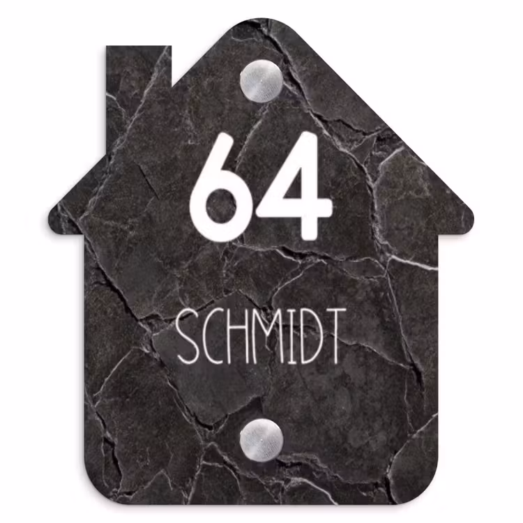 Gebarsten steen - Modern Naambord Huisje klein -3d