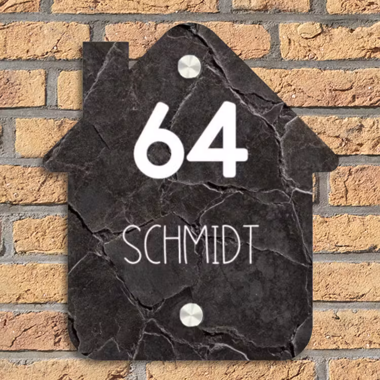 Gebarsten steen - Modern Naambord Huisje klein -sfeer5