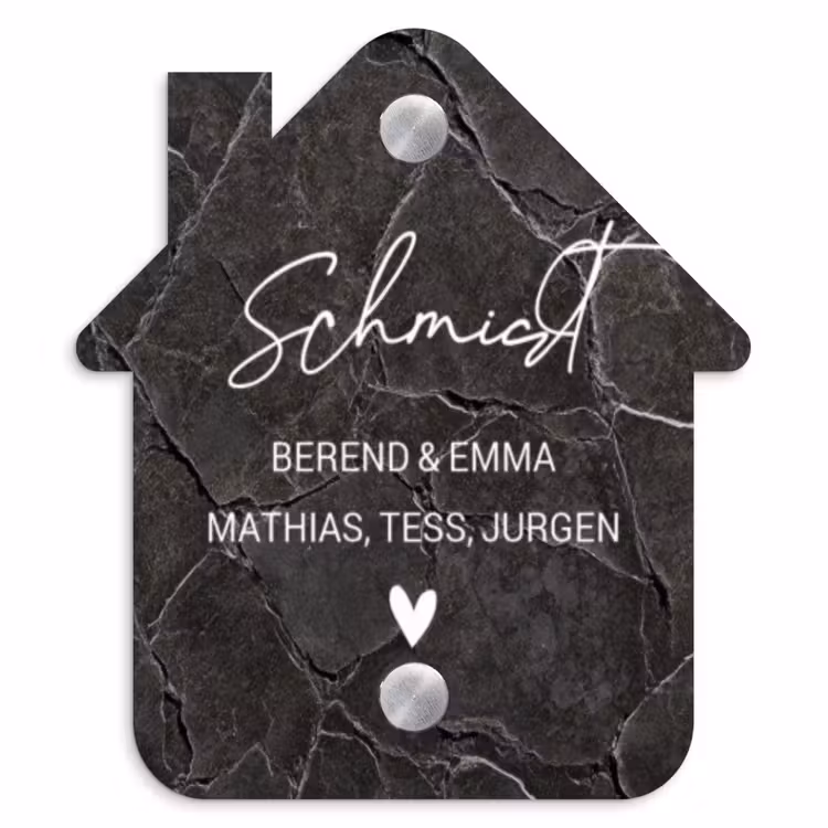 Gebarsten steen - Sierlijk Naambord Huisje klein -3d