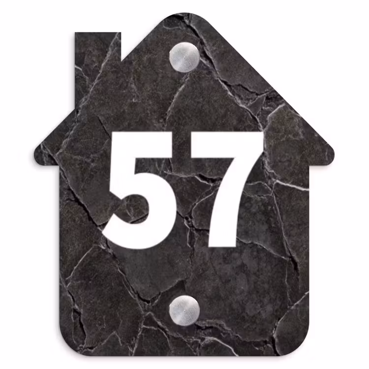 Gebarsten steen - Traditioneel Naambord Huisje klein -3d