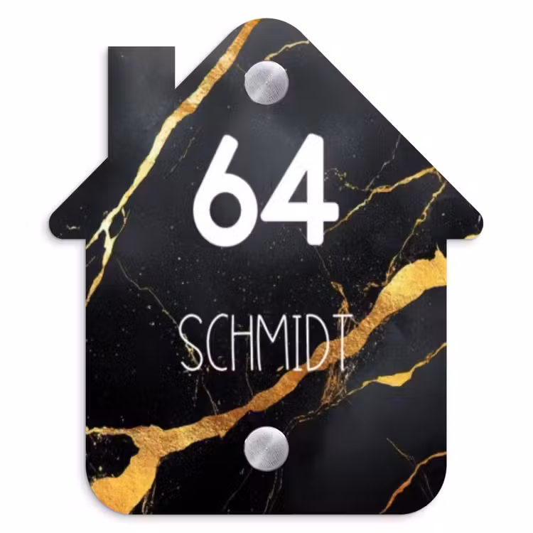 Goud zwart marmer - Modern Naambord Huisje klein -3d