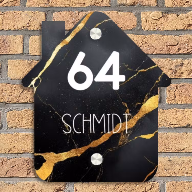 Goud zwart marmer - Modern Naambord Huisje klein -sfeer5