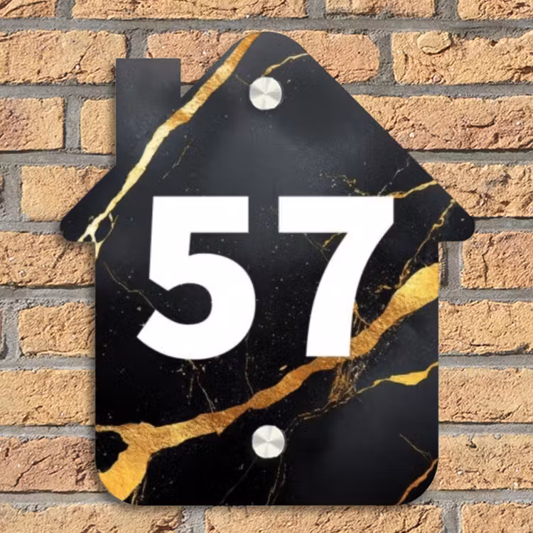 Goud zwart marmer - Modern Naambord Huisje klein -sfeer5