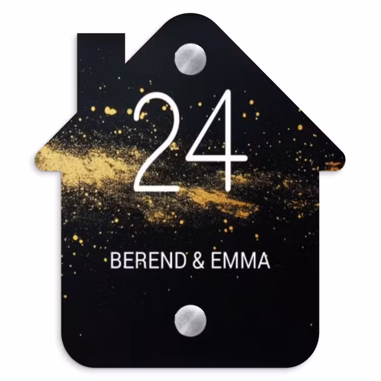Gouden verfspatten - Klassiek Naambord Huisje klein -3d