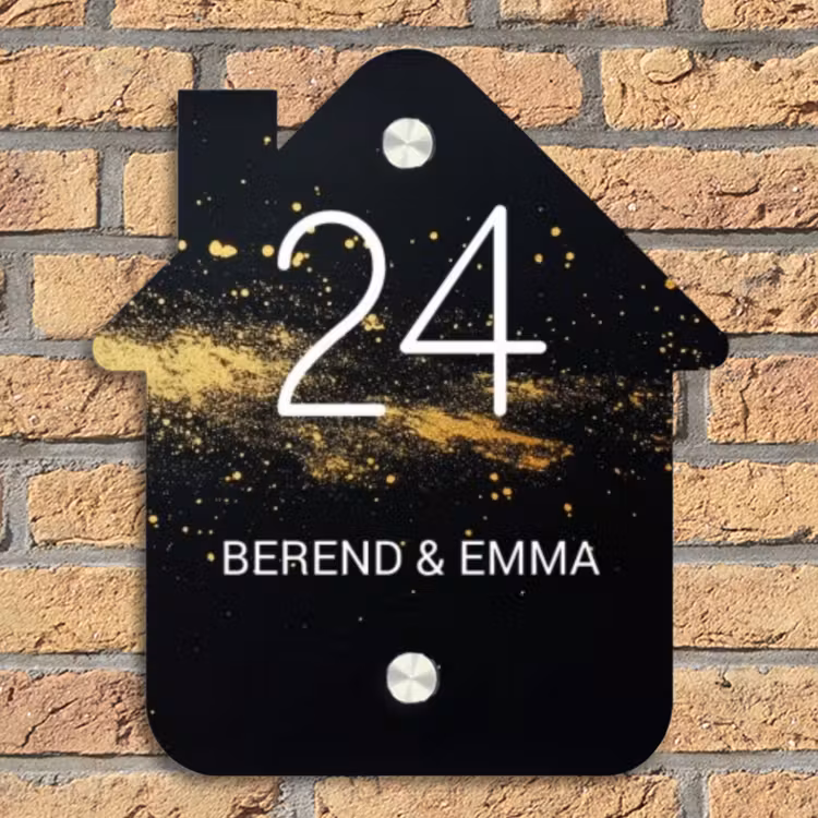 Gouden verfspatten - Klassiek Naambord Huisje klein -sfeer5