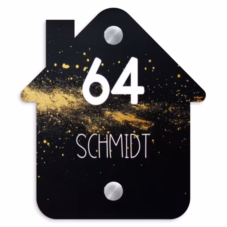Gouden verfspatten - Modern Naambord Huisje klein -3d