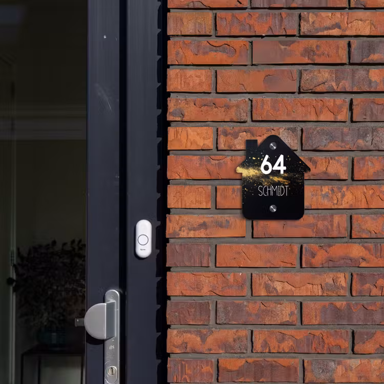 Gouden verfspatten - Modern Naambord Huisje klein -sfeer2