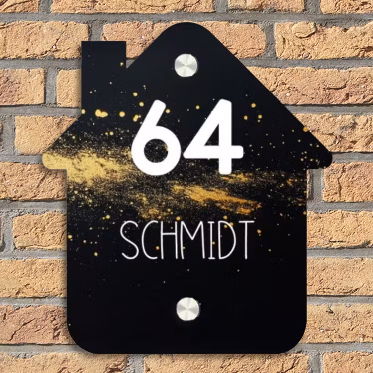 Gouden verfspatten - Modern Naambord Huisje klein -sfeer5