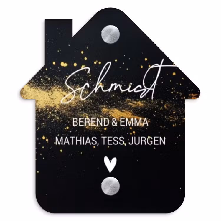Gouden verfspatten- Sierlijk Naambord Huisje klein -3d