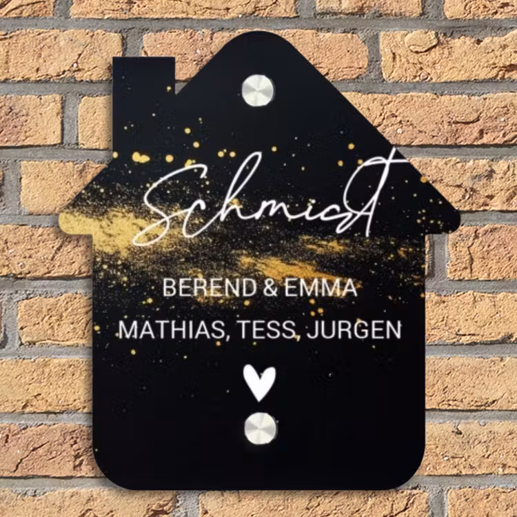 Gouden verfspatten- Sierlijk Naambord Huisje klein -sfeer5