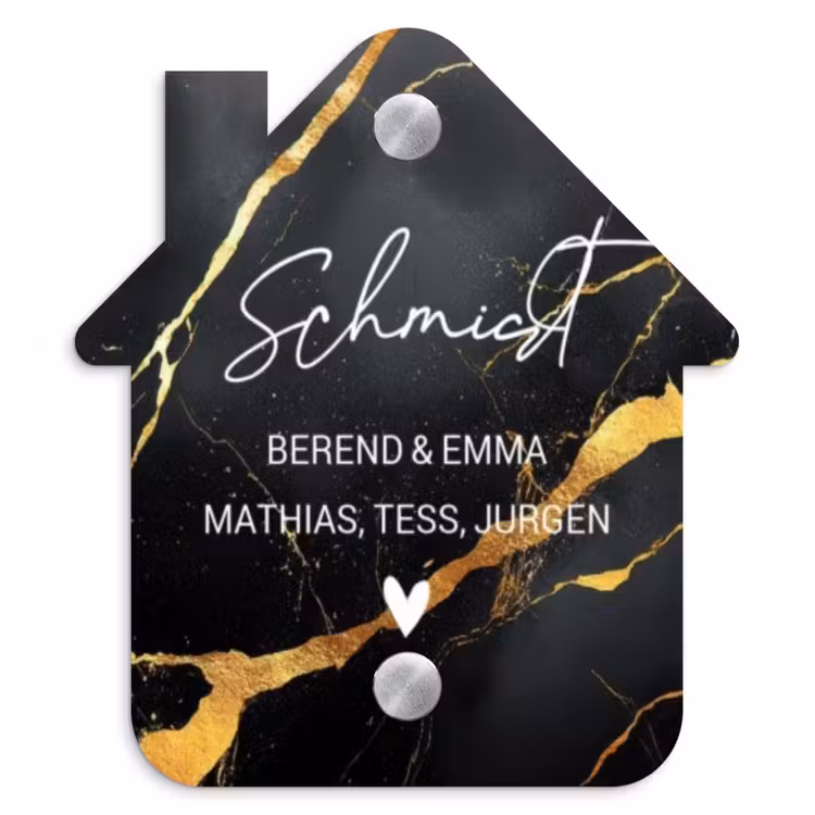 Goud zwart marmer - Sierlijk Naambord Huisje klein -3d