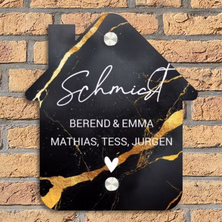 Goud zwart marmer - Sierlijk Naambord Huisje klein -sfeer5