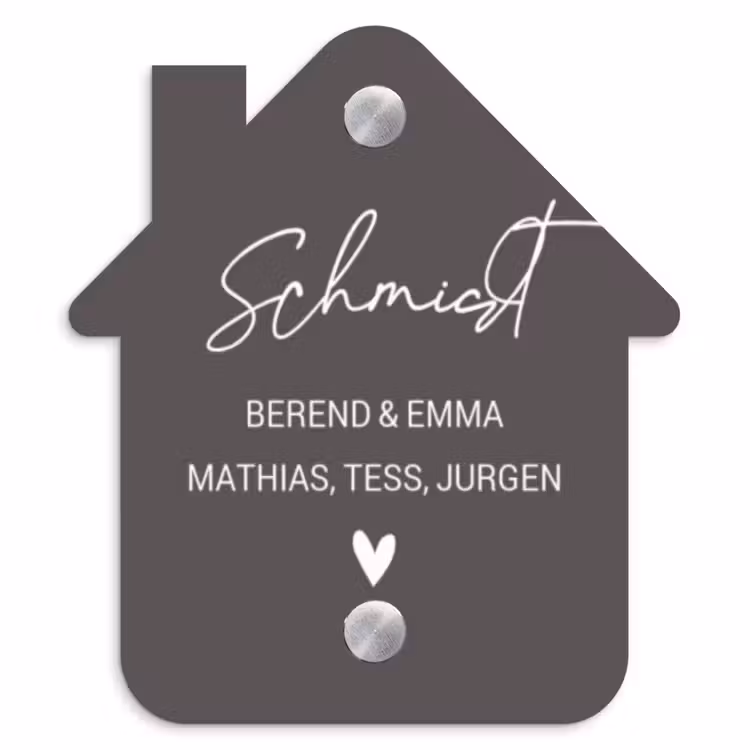 Grijs - Sierlijk Naambord Huisje klein -3d