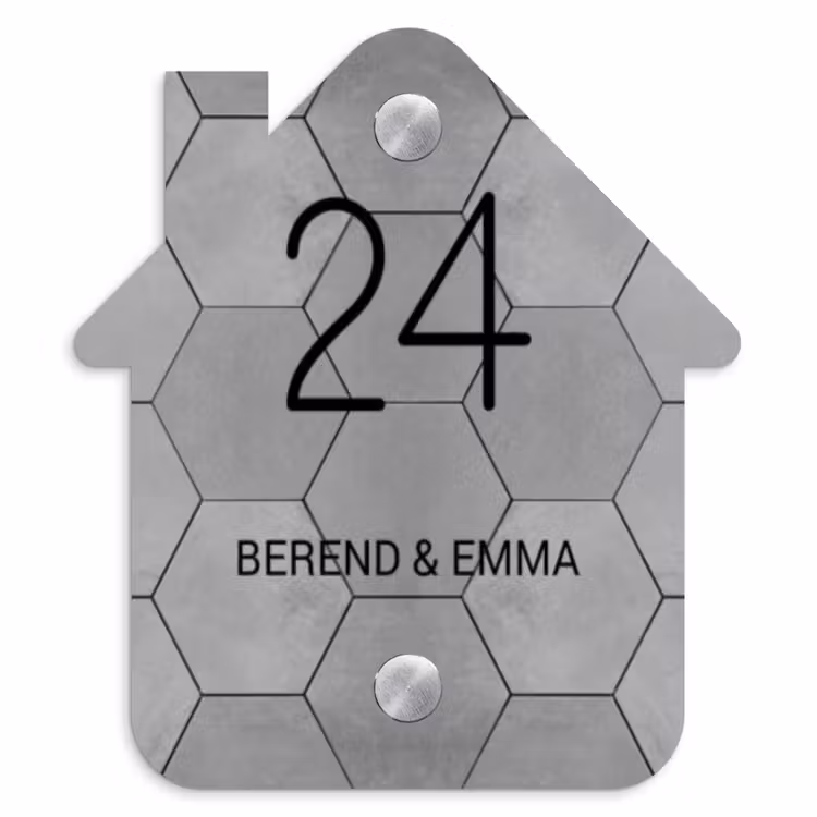 Grijze tegels - Klassiek Naambord Huisje klein -3d
