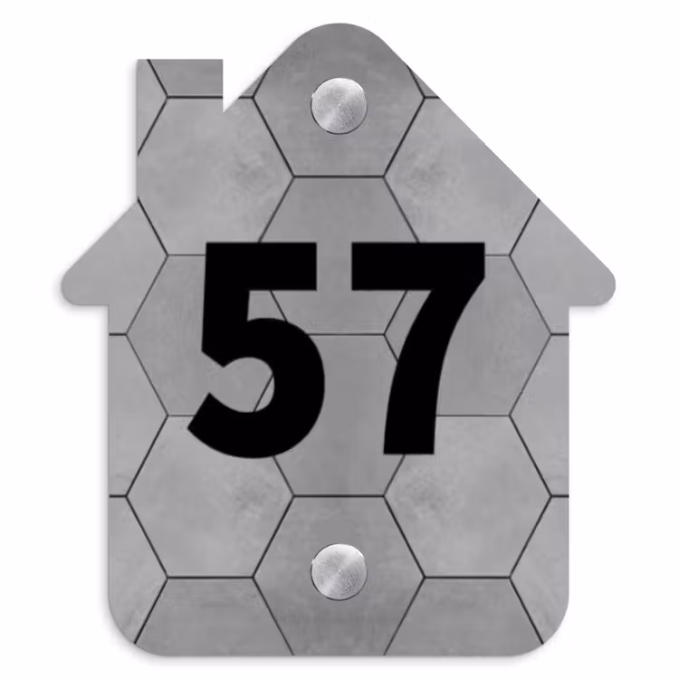 Grijze tegels - Traditioneel Naambord Huisje klein -3d
