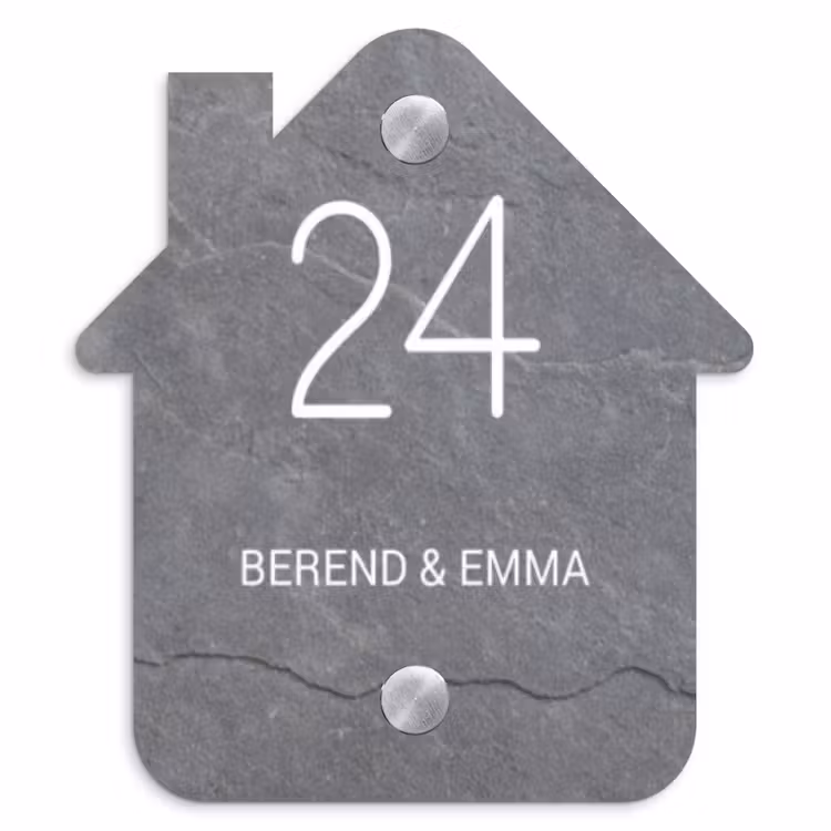 Grijze natuursteen - Klassiek Naambord Huisje klein -3d