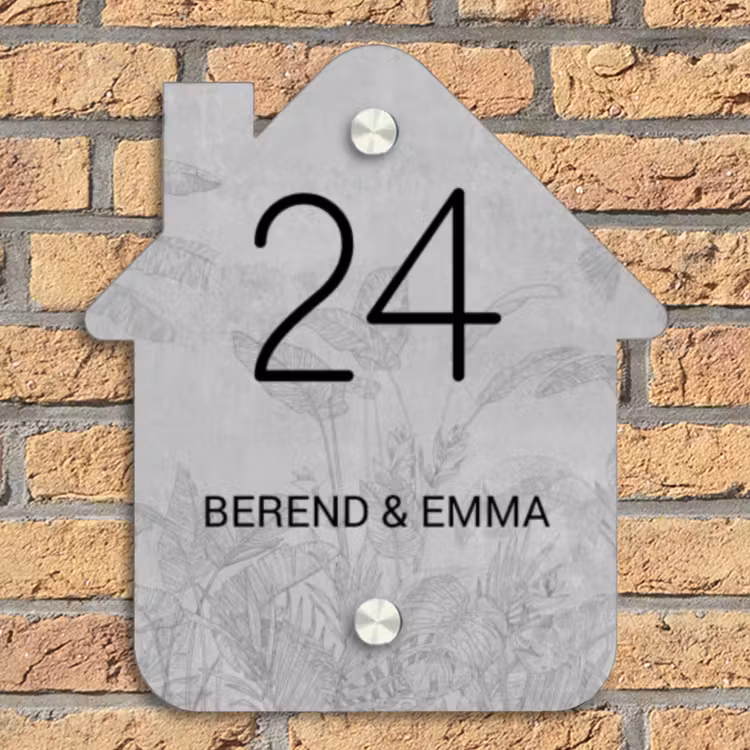 Grijs botanisch patroon - Klassiek Naambord Huisje klein -sfeer5