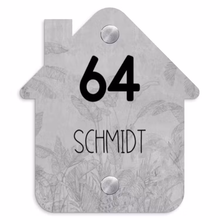 Grijs botanisch patroon - Modern Naambord Huisje klein -3d