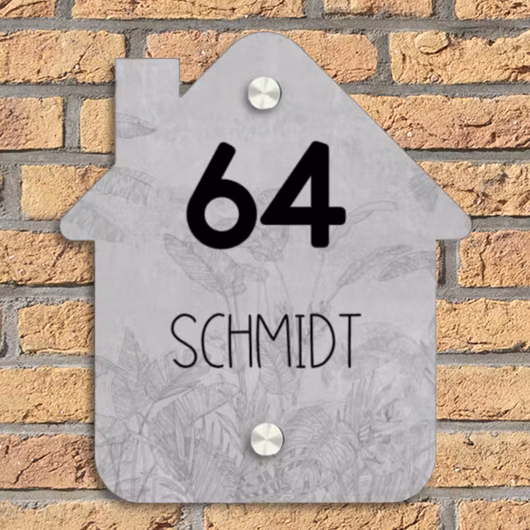 Grijs botanisch patroon - Modern Naambord Huisje klein -sfeer5