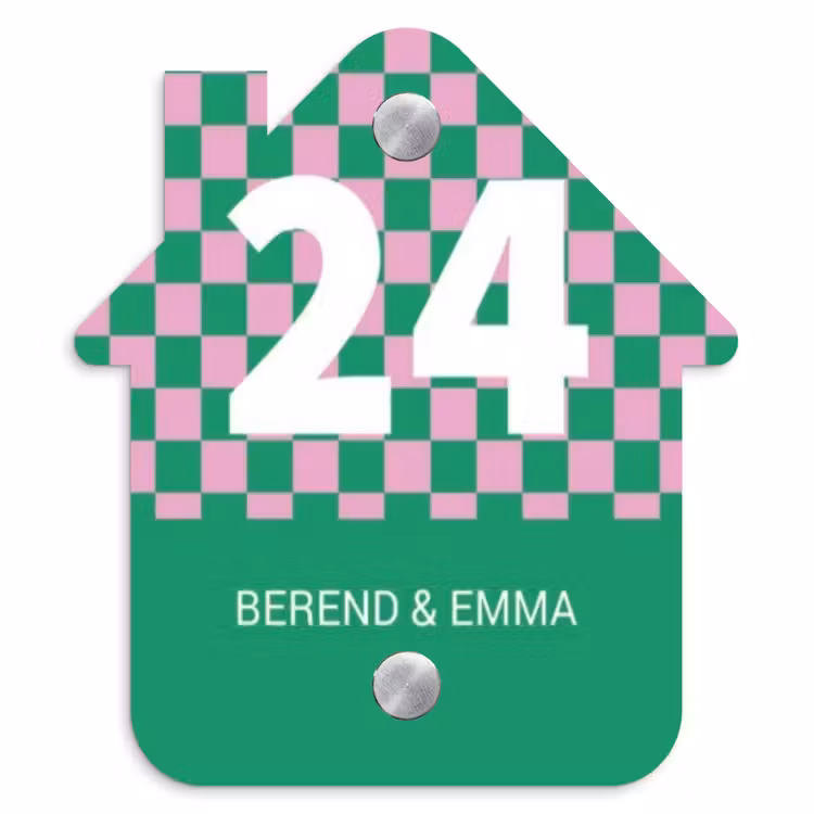 Groen - Roze - Blokjes - Klassiek Naambord Huisje klein -3d