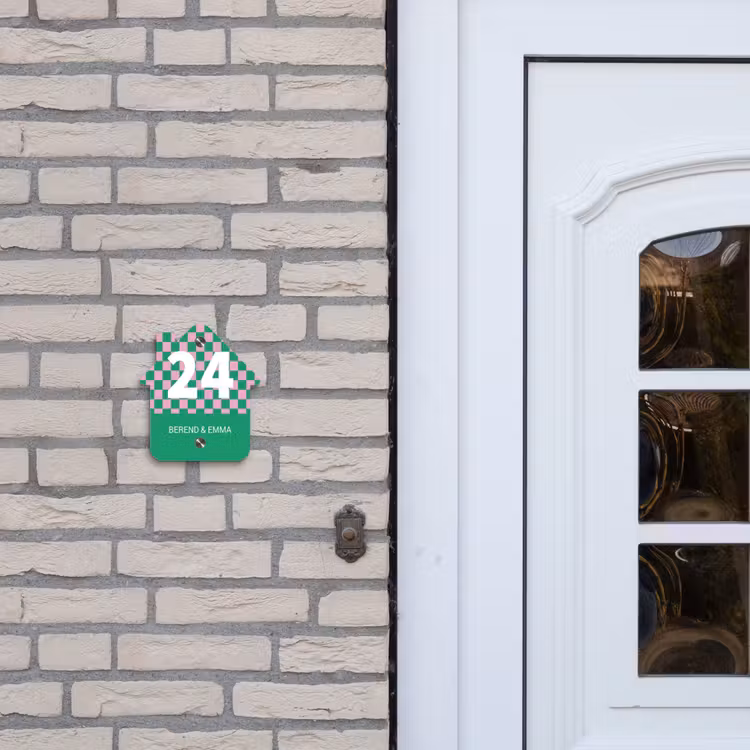 Groen - Roze - Blokjes - Klassiek Naambord Huisje klein -sfeer1