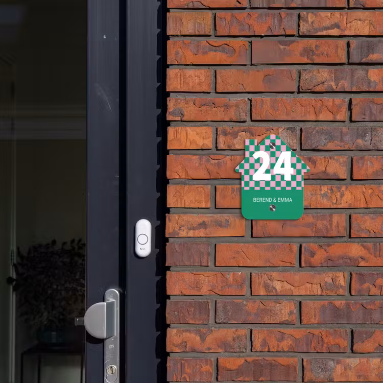 Groen - Roze - Blokjes - Klassiek Naambord Huisje klein -sfeer2