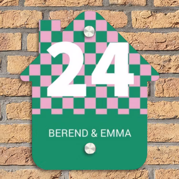 Groen - Roze - Blokjes - Klassiek Naambord Huisje klein -sfeer5