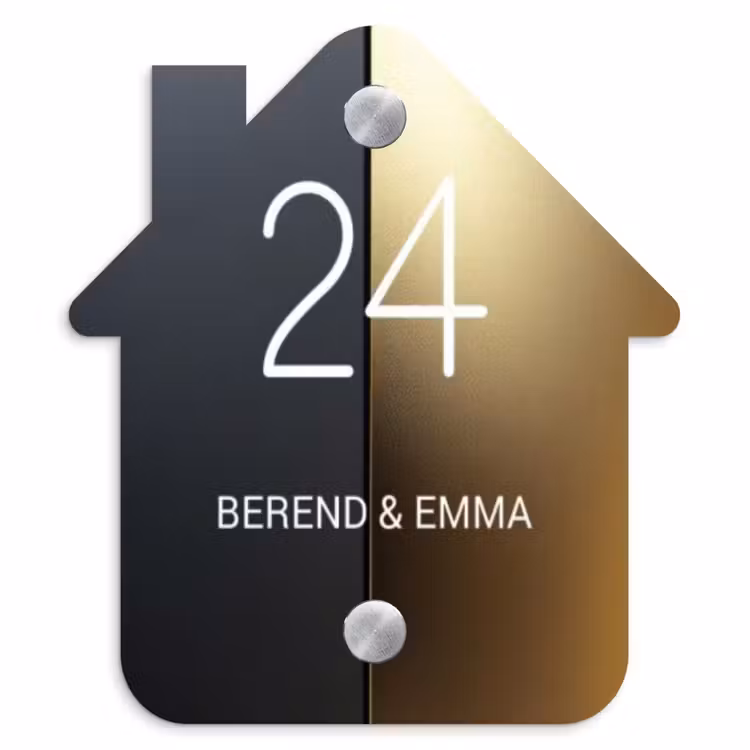 Half goud zwart - Klassiek Naambord Huisje klein -3d