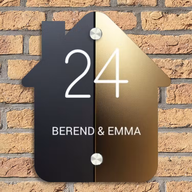 Half goud zwart - Klassiek Naambord Huisje klein -sfeer5