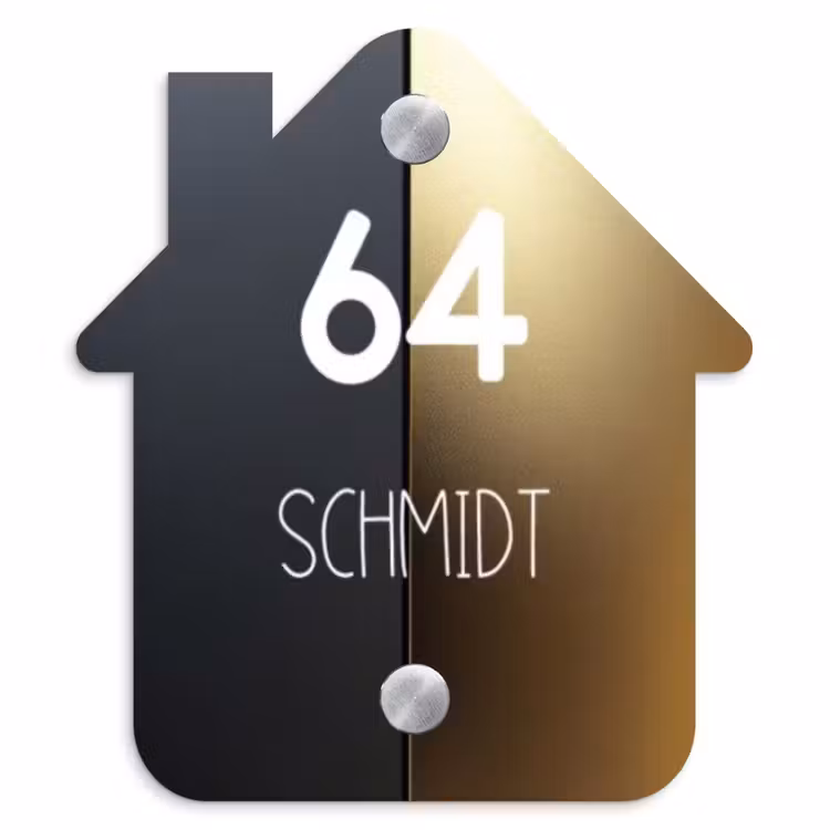 Half goud zwart - Modern Naambord Huisje klein -3d