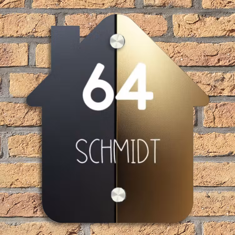 Half goud zwart - Modern Naambord Huisje klein -sfeer5