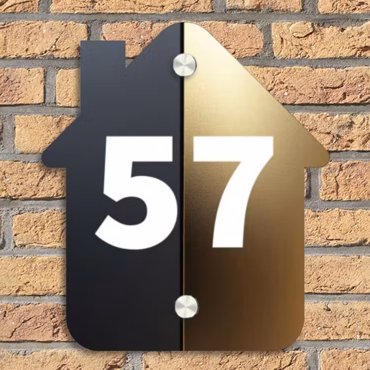 Half goud zwart - Traditioneel Naambord Huisje klein -sfeer5