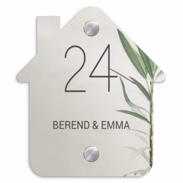 Lichtbeige met plant - Klassiek Naambord Huisje klein -3d