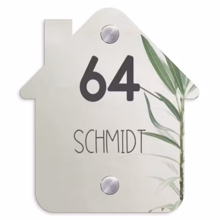 Lichtbeige met plant - Modern Naambord Huisje klein -3d