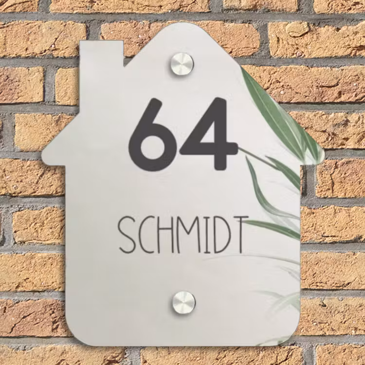 Lichtbeige met plant - Modern Naambord Huisje klein -sfeer5