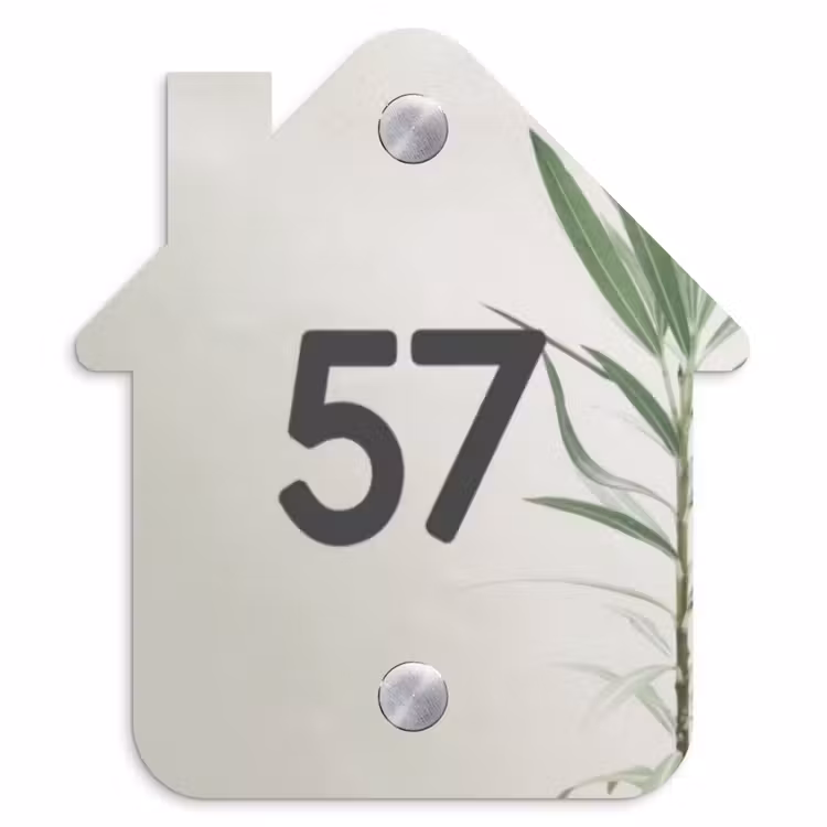 Lichtbeige met plant - Traditioneel Naambord Huisje klein -3d