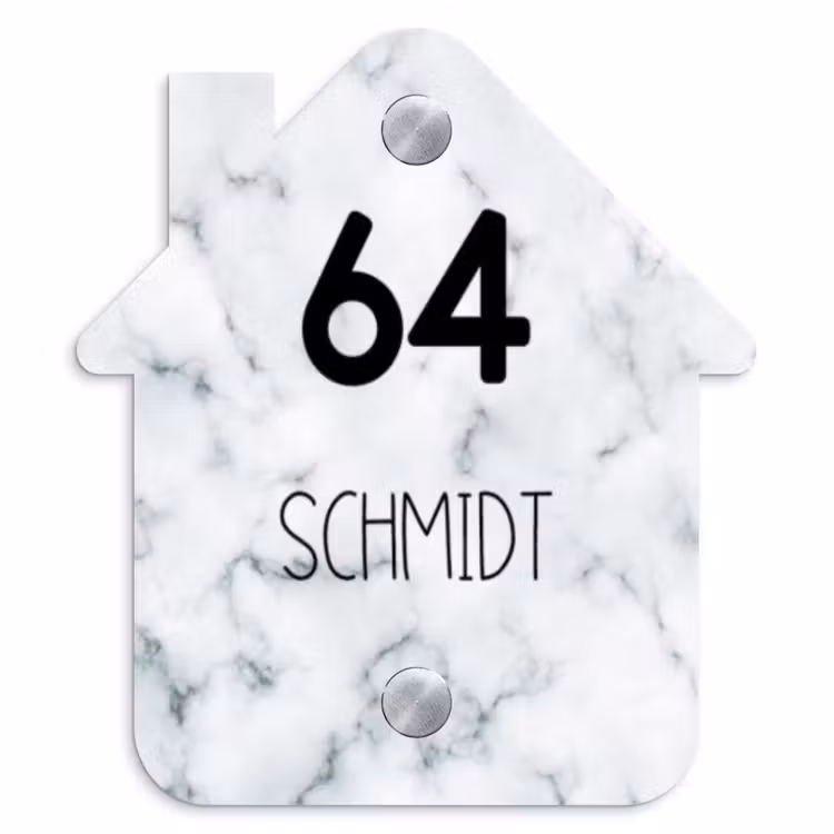 Lichtblauw marmer - Modern Naambord Huisje klein -3d