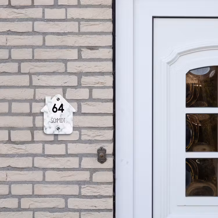 Lichtblauw marmer - Modern Naambord Huisje klein -sfeer1