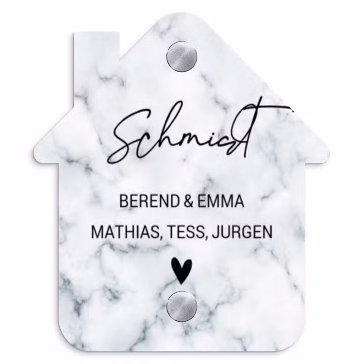 Lichtblauw marmer - Sierlijk Naambord Huisje klein -3d