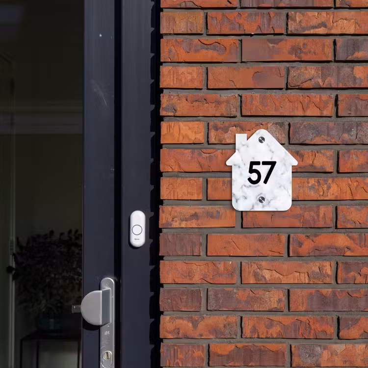 Lichtblauw marmer - Traditioneel Naambord Huisje klein -sfeer2