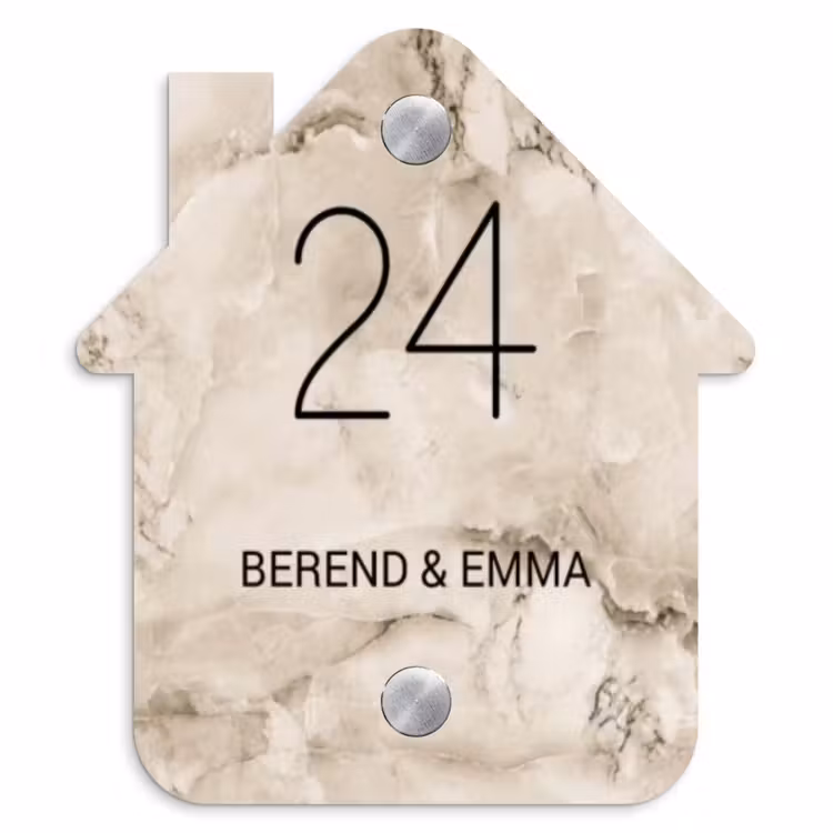 Lichtbruin marmer - Klassiek Naambord Huisje klein -3d