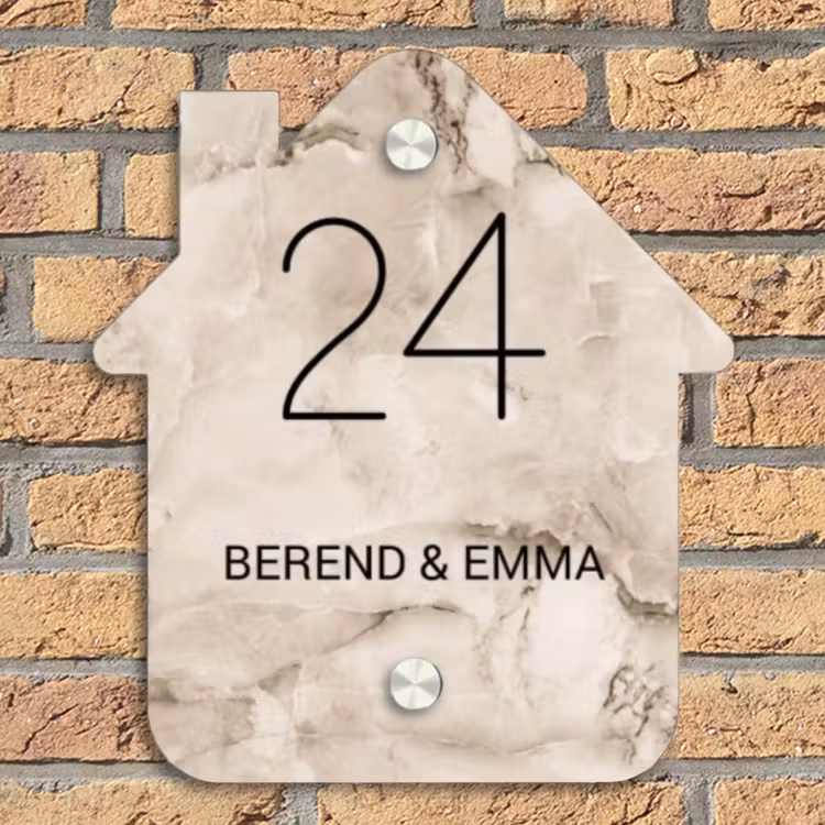 Lichtbruin marmer - Klassiek Naambord Huisje klein -sfeer5