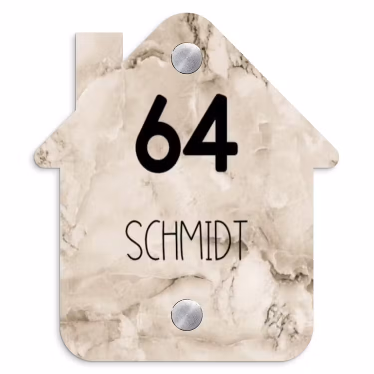 Lichtbruin marmer - Modern Naambord Huisje klein -3d