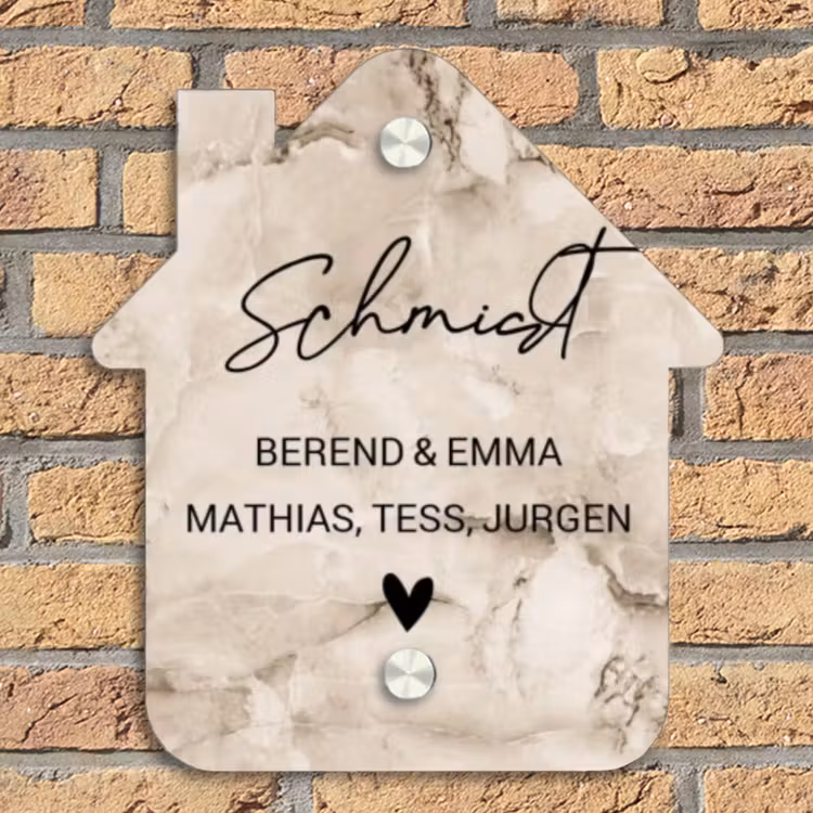 Lichtbruin marmer - Sierlijk Naambord Huisje klein -sfeer5