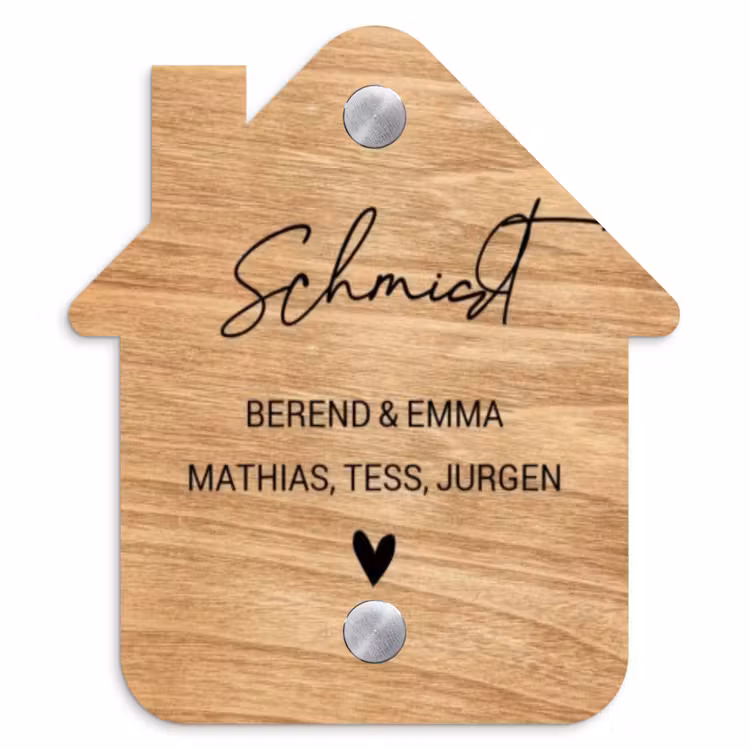 Licht hout - Sierlijk Naambord Huisje klein -3d
