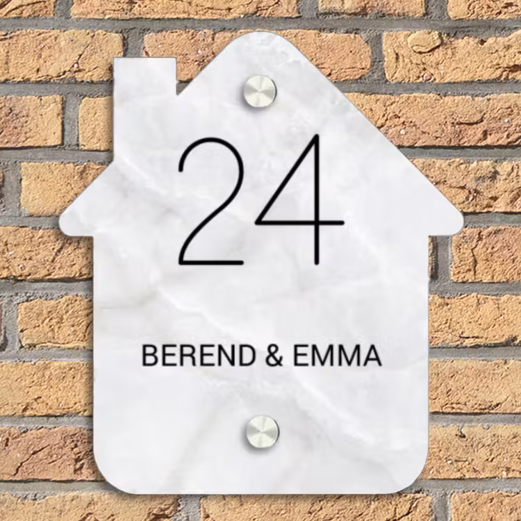 Lichtgrijs marmer - Klassiek Naambord Huisje klein -sfeer5